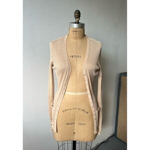 Calvin Klein Collection Beige Ribbed Knit Cardigan V-Neck Button Front Small NWT